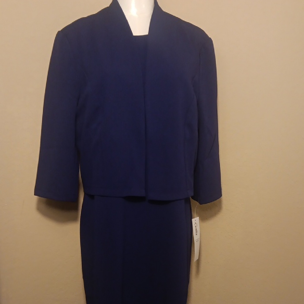 NWT! London Times Navy Polished Hem Sheath Dress with Jacket - Picture 3 of 12
